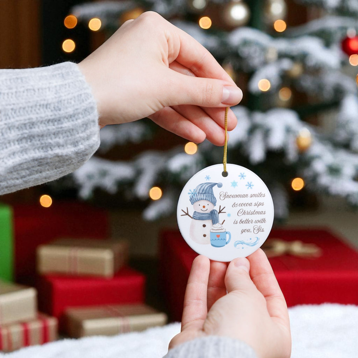 Snowman Smiles & Cocoa Sips – Sister Christmas Ornament