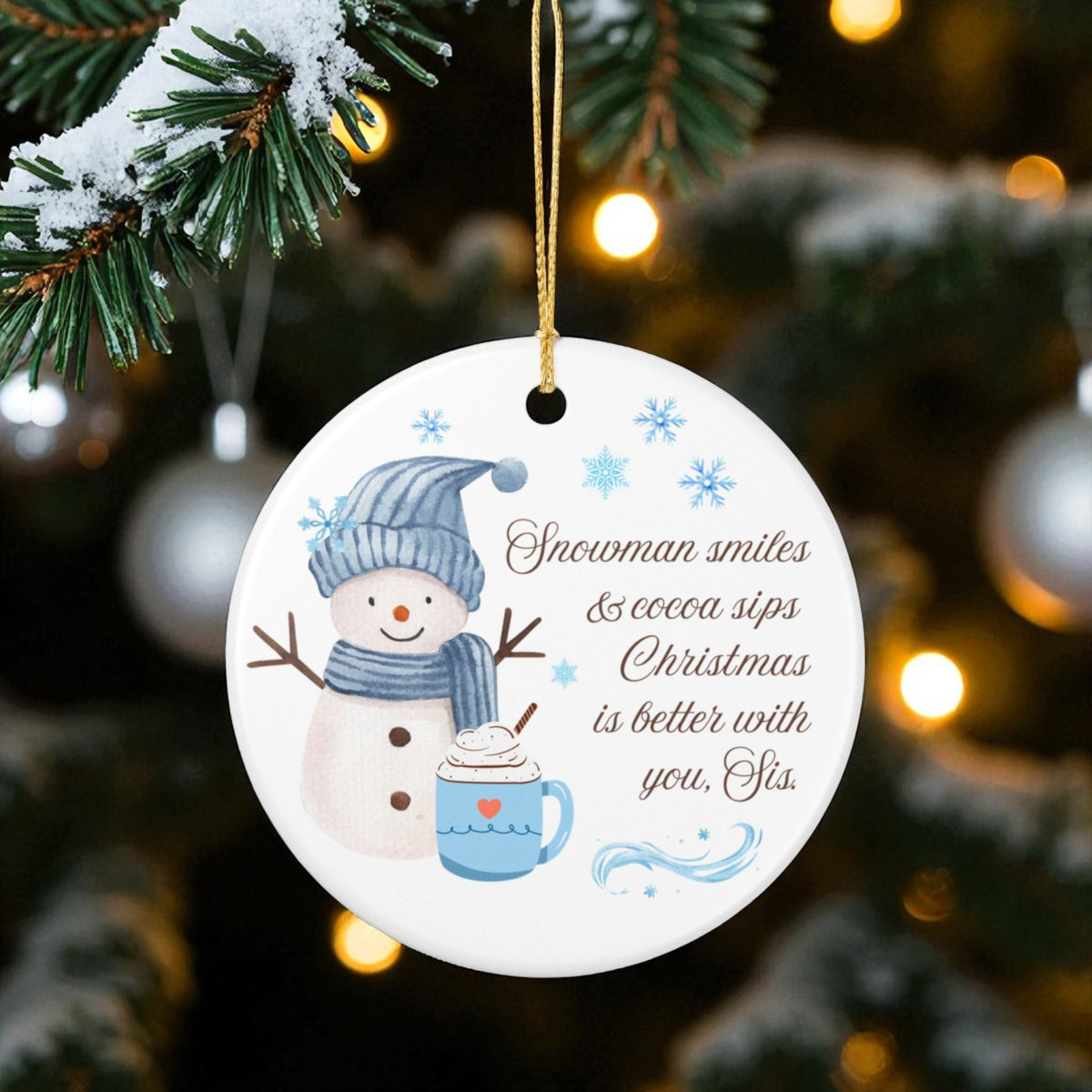 Snowman Smiles & Cocoa Sips – Sister Christmas Ornament