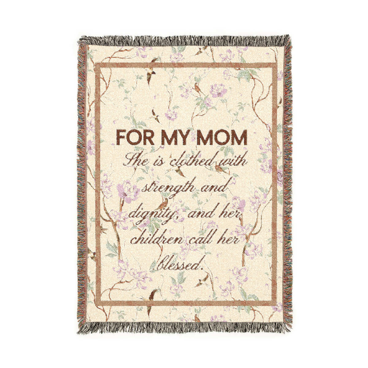 Blanket with floral design and text for mom on a white background