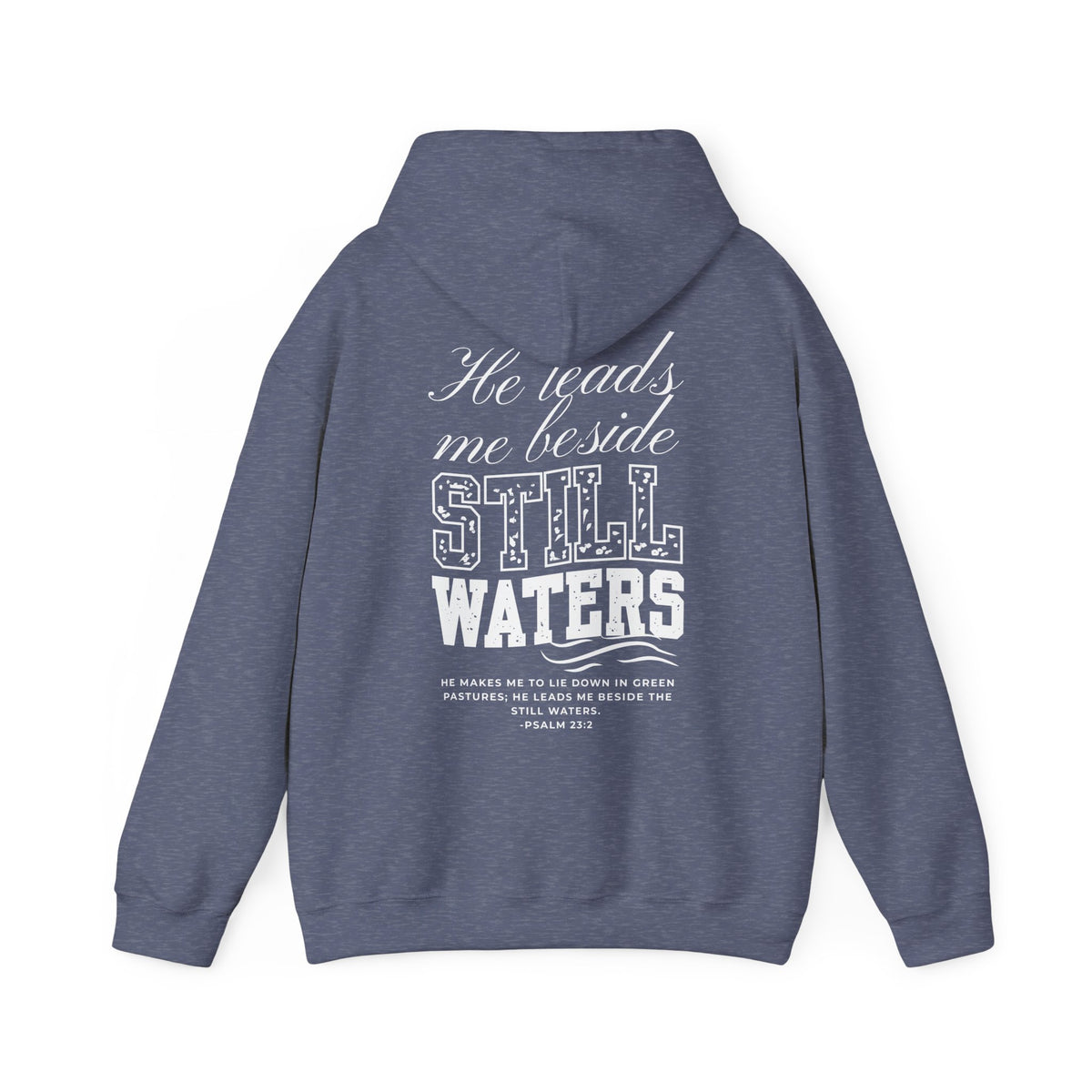Blue hoodie with text on the back on a white background