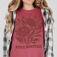 Stay Rooted Linocut Floral Comfort Colors Tee