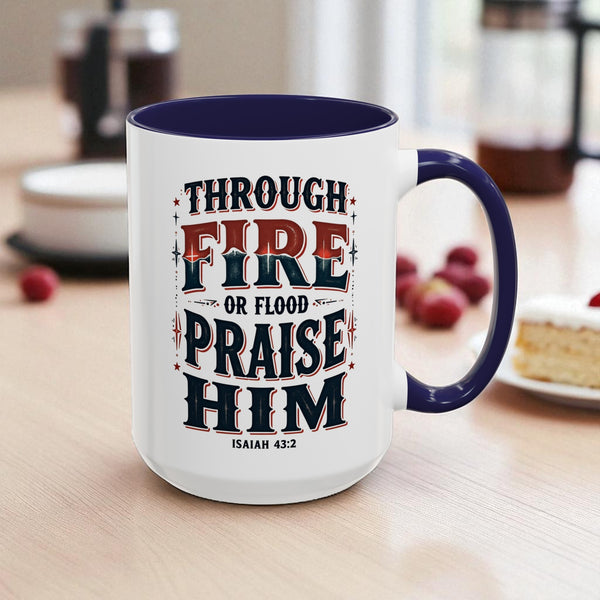 Mug with motivational quote on a table with a blurred background