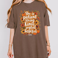 She is Patient, Loving, Kind, Joyful, Hopeful, Mama – Comfort Colors Tee
