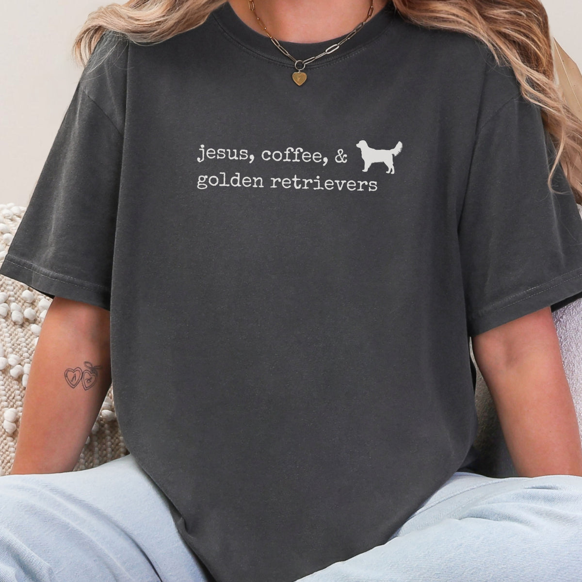 Jesus, Coffee, & Golden Retrievers Comfort Colors Tee