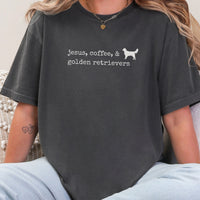 Jesus, Coffee, & Golden Retrievers Comfort Colors Tee