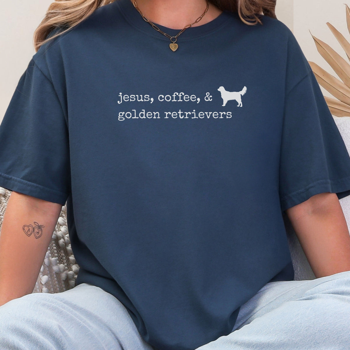 Jesus, Coffee, & Golden Retrievers Comfort Colors Tee