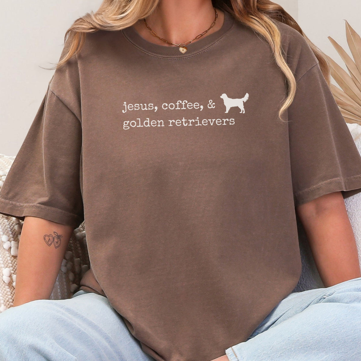 Jesus, Coffee, & Golden Retrievers Comfort Colors Tee