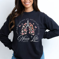 New Life Floral Long Sleeve Comfort Colors Tee
