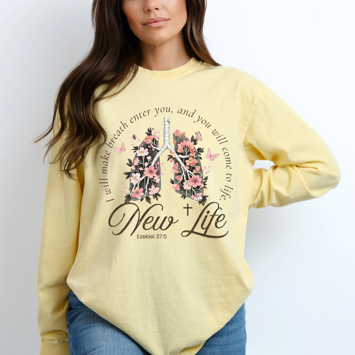 New Life Floral Long Sleeve Comfort Colors Tee