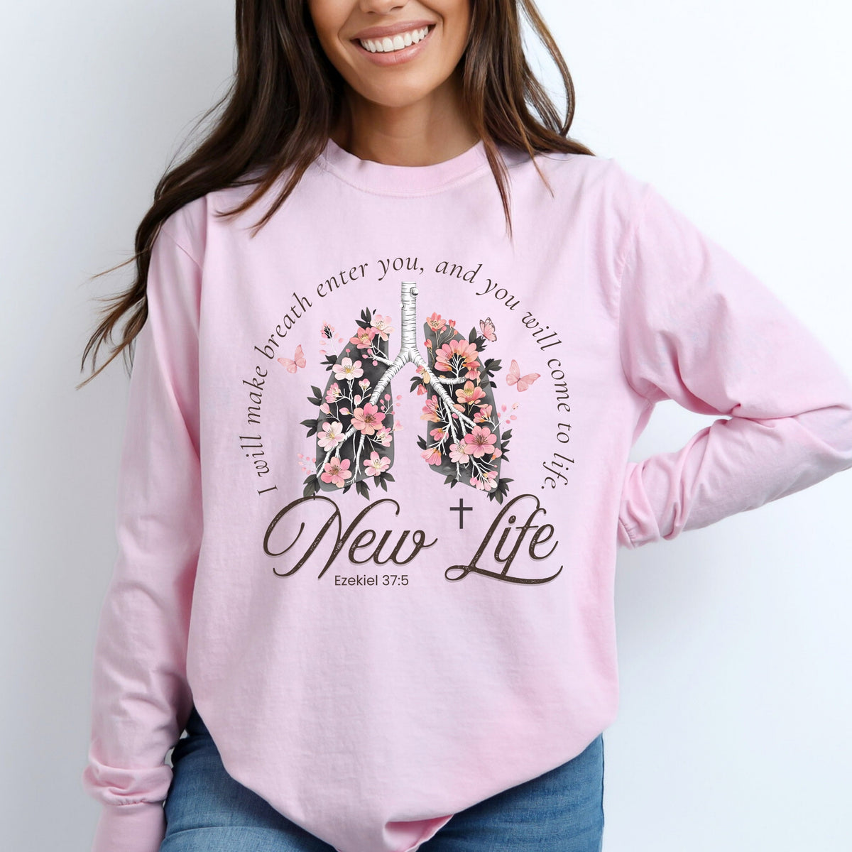New Life Floral Long Sleeve Comfort Colors Tee