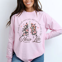 New Life Floral Long Sleeve Comfort Colors Tee