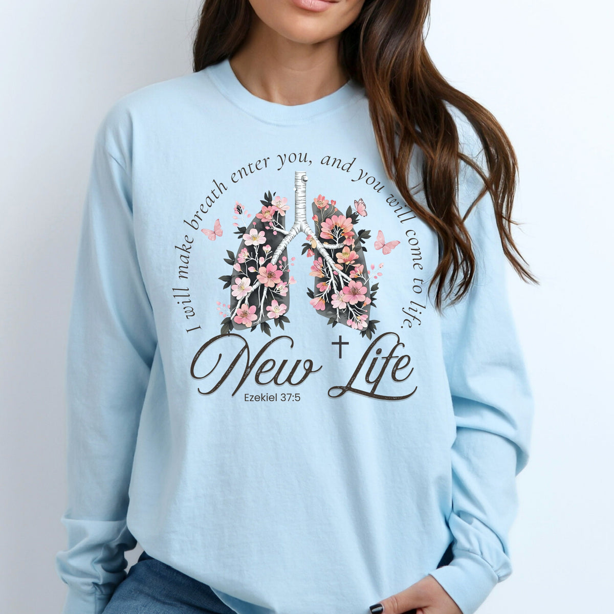 New Life Floral Long Sleeve Comfort Colors Tee