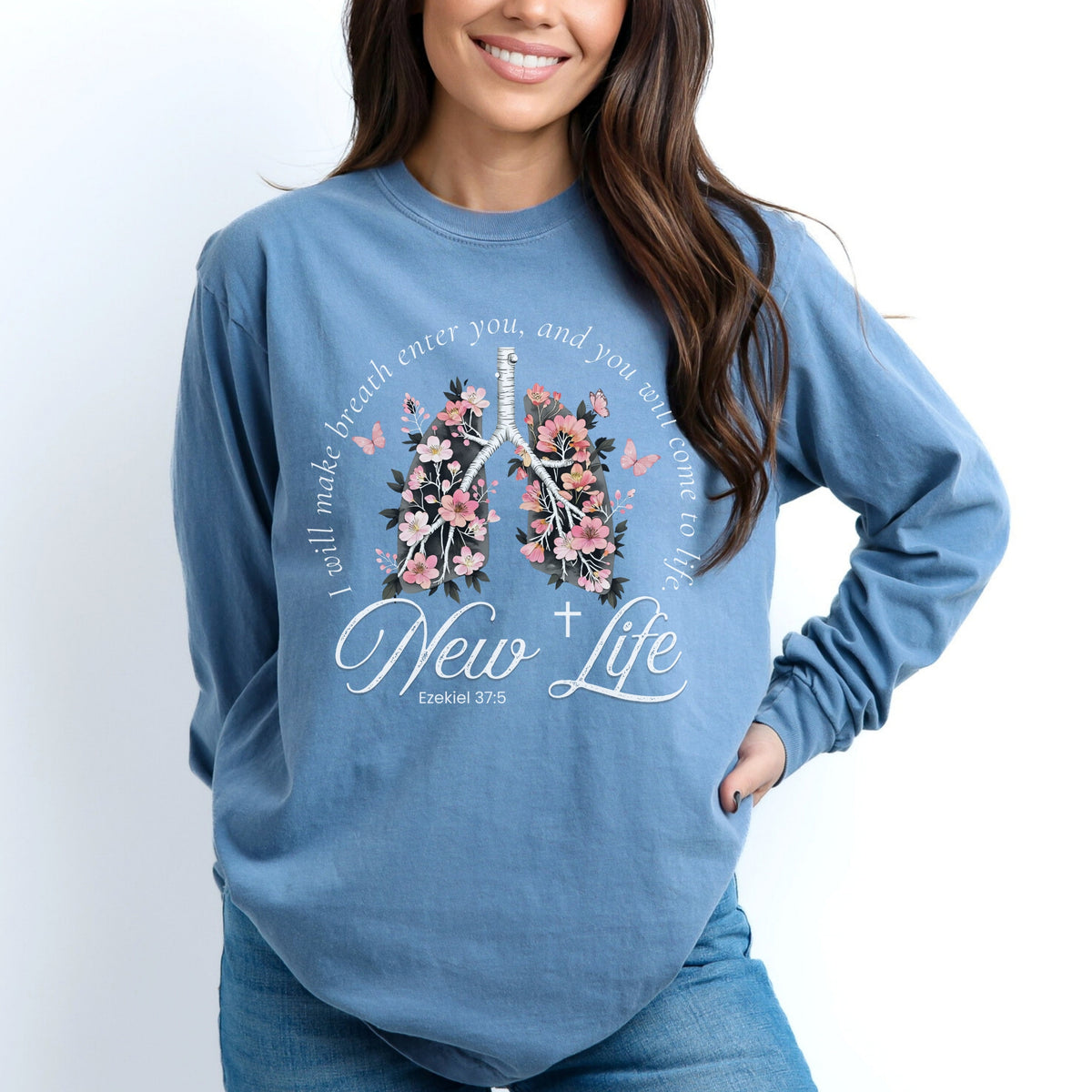 New Life Floral Long Sleeve Comfort Colors Tee