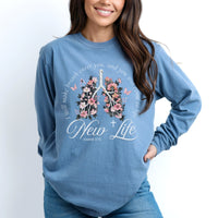 New Life Floral Long Sleeve Comfort Colors Tee