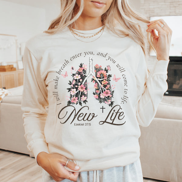 New Life Floral Long Sleeve Comfort Colors Tee