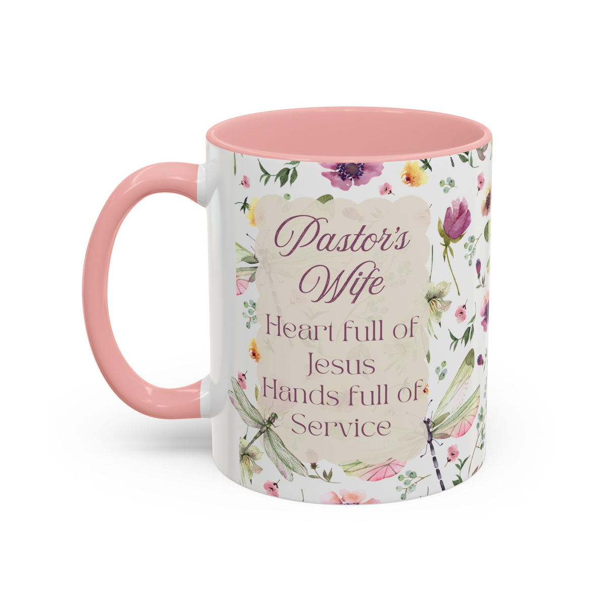Pastor's Wife Floral Accent Coffee Mug - "Heart Full of Jesus, Hands Full of Service"
