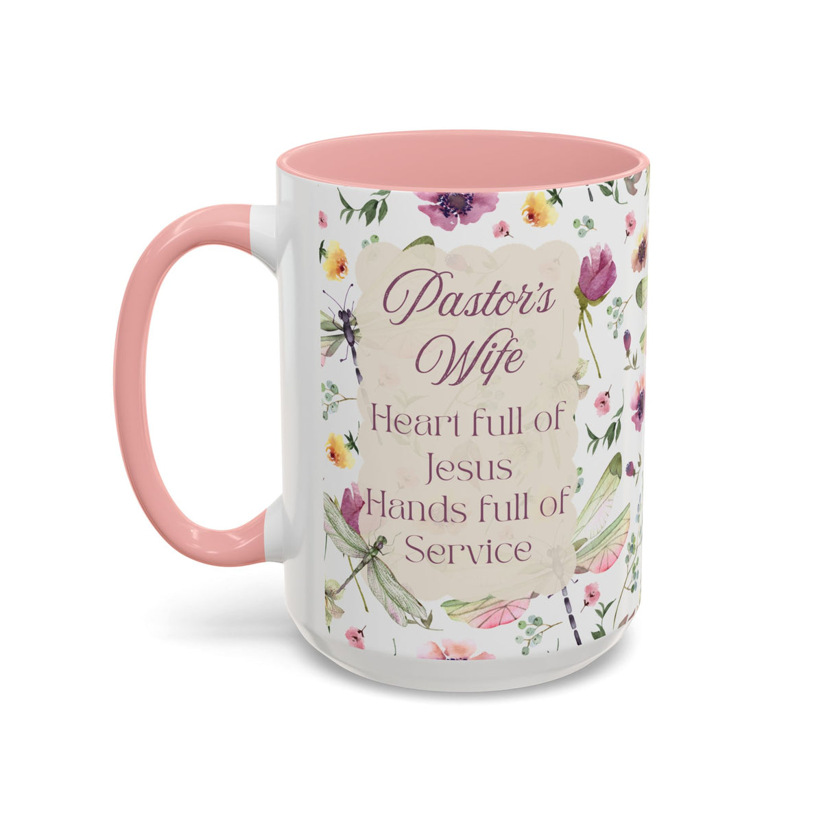 Pastor's Wife Floral Accent Coffee Mug - "Heart Full of Jesus, Hands Full of Service"