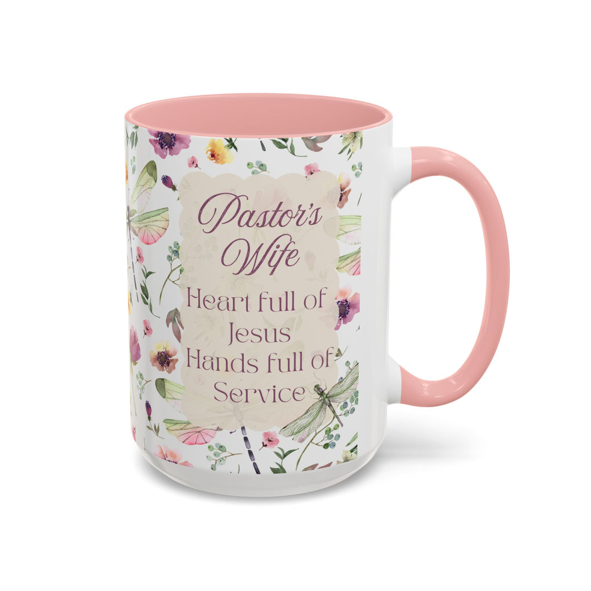 Pastor's Wife Floral Accent Coffee Mug - "Heart Full of Jesus, Hands Full of Service"