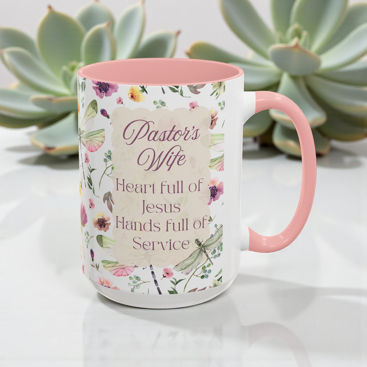 Pastor's Wife Floral Accent Coffee Mug - "Heart Full of Jesus, Hands Full of Service"