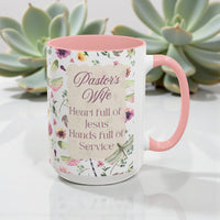 Pastor's Wife Floral Accent Coffee Mug - "Heart Full of Jesus, Hands Full of Service"