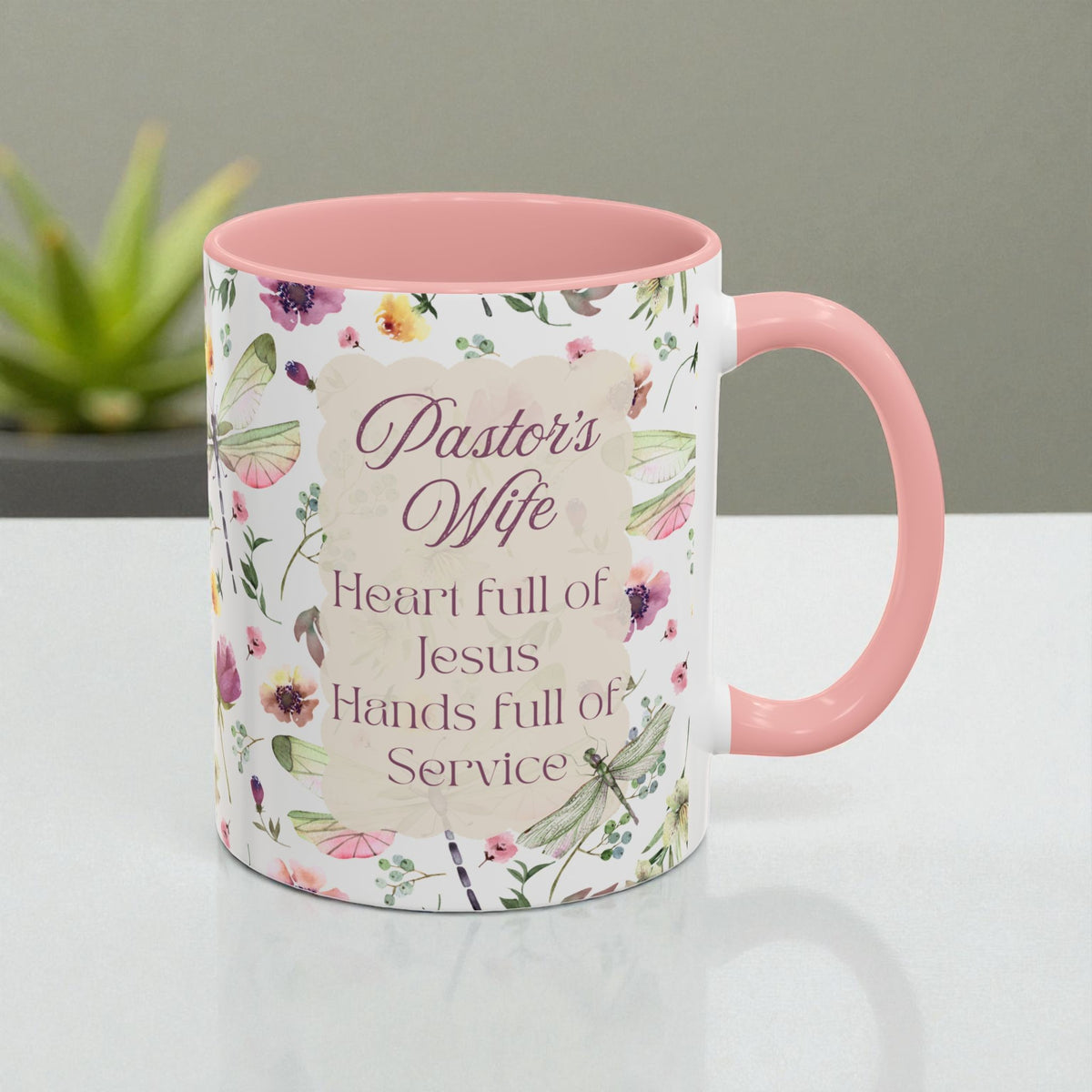 Pastor's Wife Floral Accent Coffee Mug - "Heart Full of Jesus, Hands Full of Service"