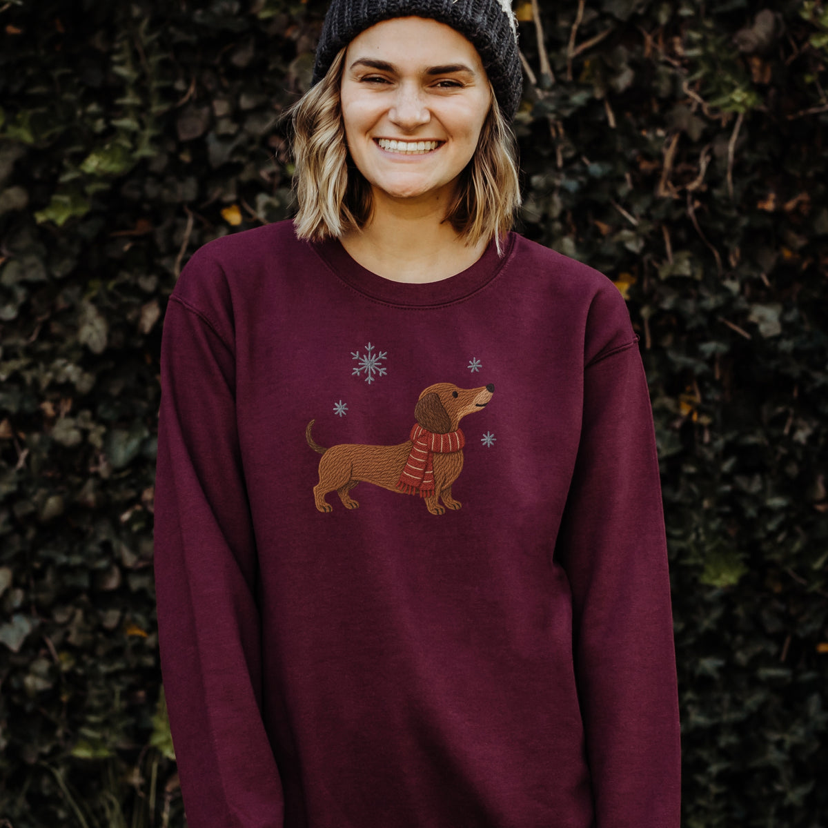 DACHSHUND FAUX EMBROIDERY SWEATSHIRT
