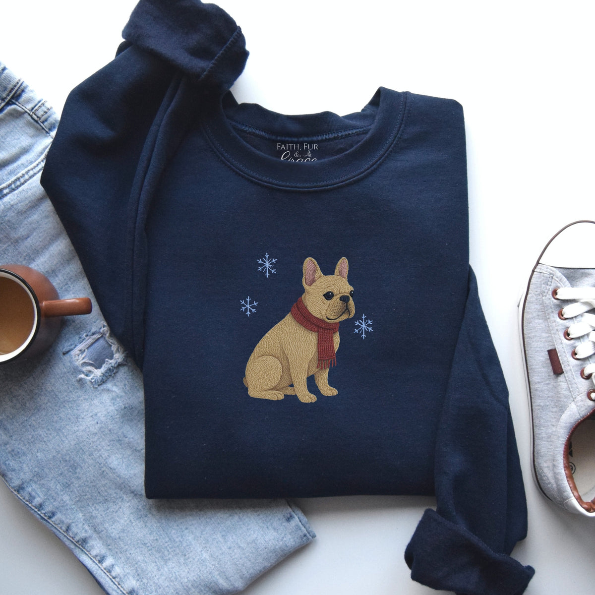 FRENCH BULLDOG FAUX EMBROIDERY SWEATSHIRT