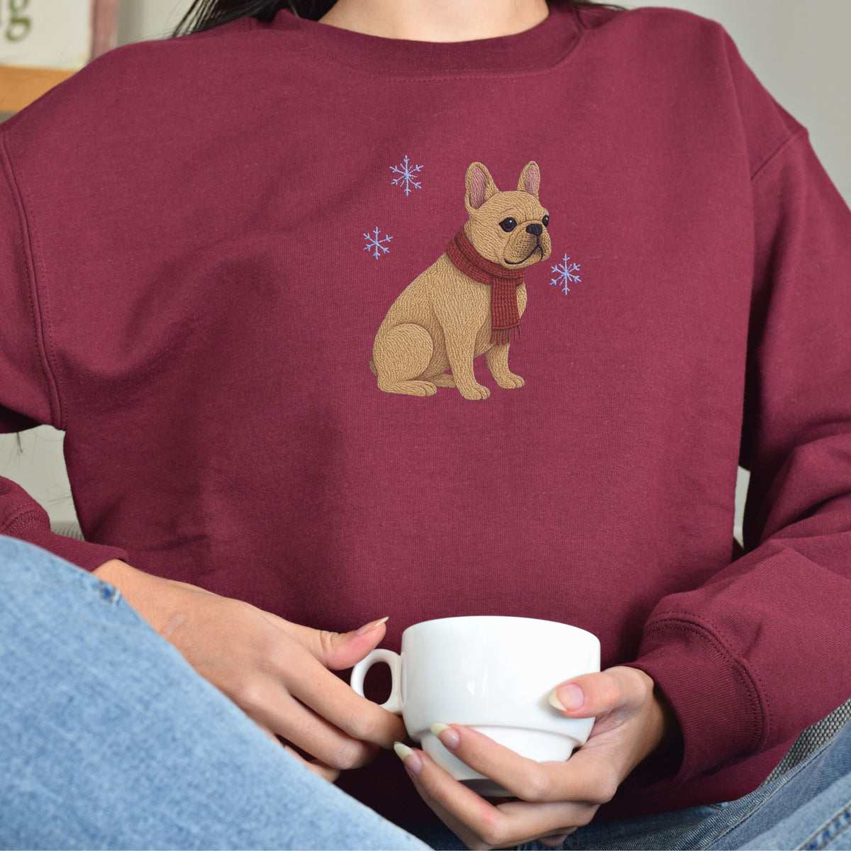 FRENCH BULLDOG FAUX EMBROIDERY SWEATSHIRT
