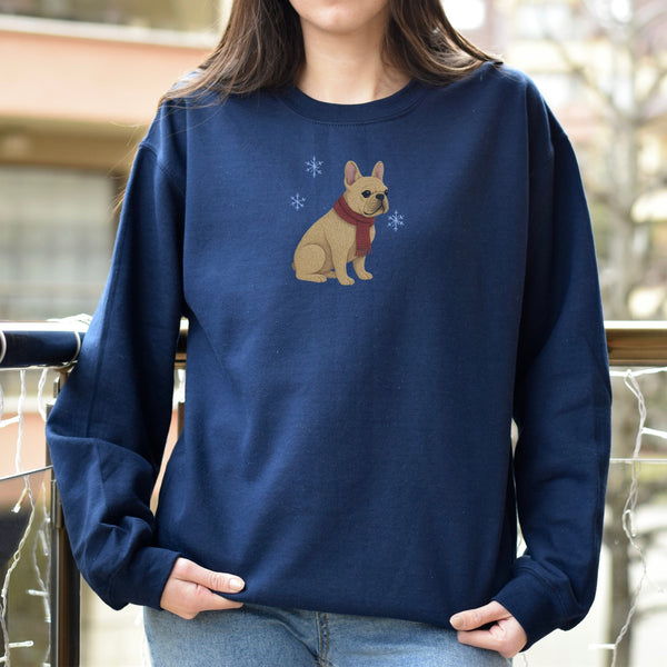 FRENCH BULLDOG FAUX EMBROIDERY SWEATSHIRT