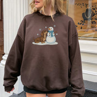 DACHSHUND & SNOWMAN FAUX EMBROIDERY SWEATSHIRT