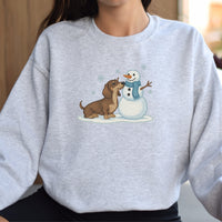DACHSHUND & SNOWMAN FAUX EMBROIDERY SWEATSHIRT