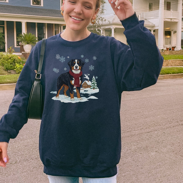 BERNESE MOUNTAIN DOG WINTER FAUX EMBROIDERED SWEATSHIRT