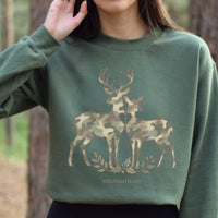 FAUX EMBROIDERED CAMO DEER SWEATSHIRT