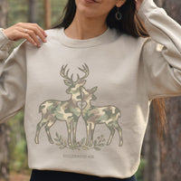 FAUX EMBROIDERED CAMO DEER SWEATSHIRT