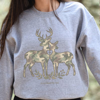 FAUX EMBROIDERED CAMO DEER SWEATSHIRT