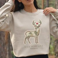 FAUX EMBROIDERED CAMO DEER SWEATSHIRT - WALK IN HIS LOVE