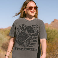 Stay Rooted Linocut Floral Comfort Colors Tee
