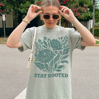 Stay Rooted Linocut Floral Comfort Colors Tee