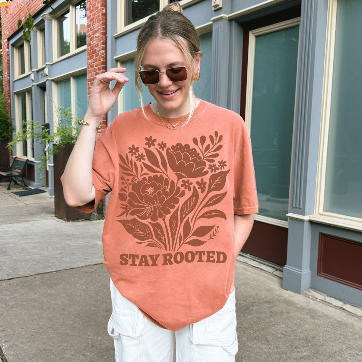 Stay Rooted Linocut Floral Comfort Colors Tee