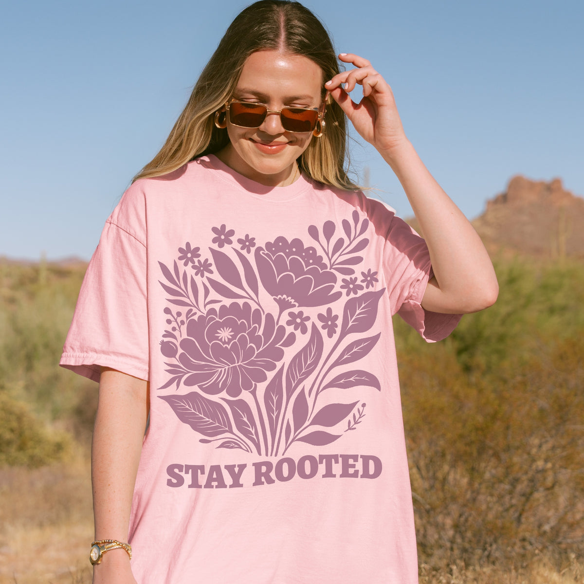 Stay Rooted Linocut Floral Comfort Colors Tee