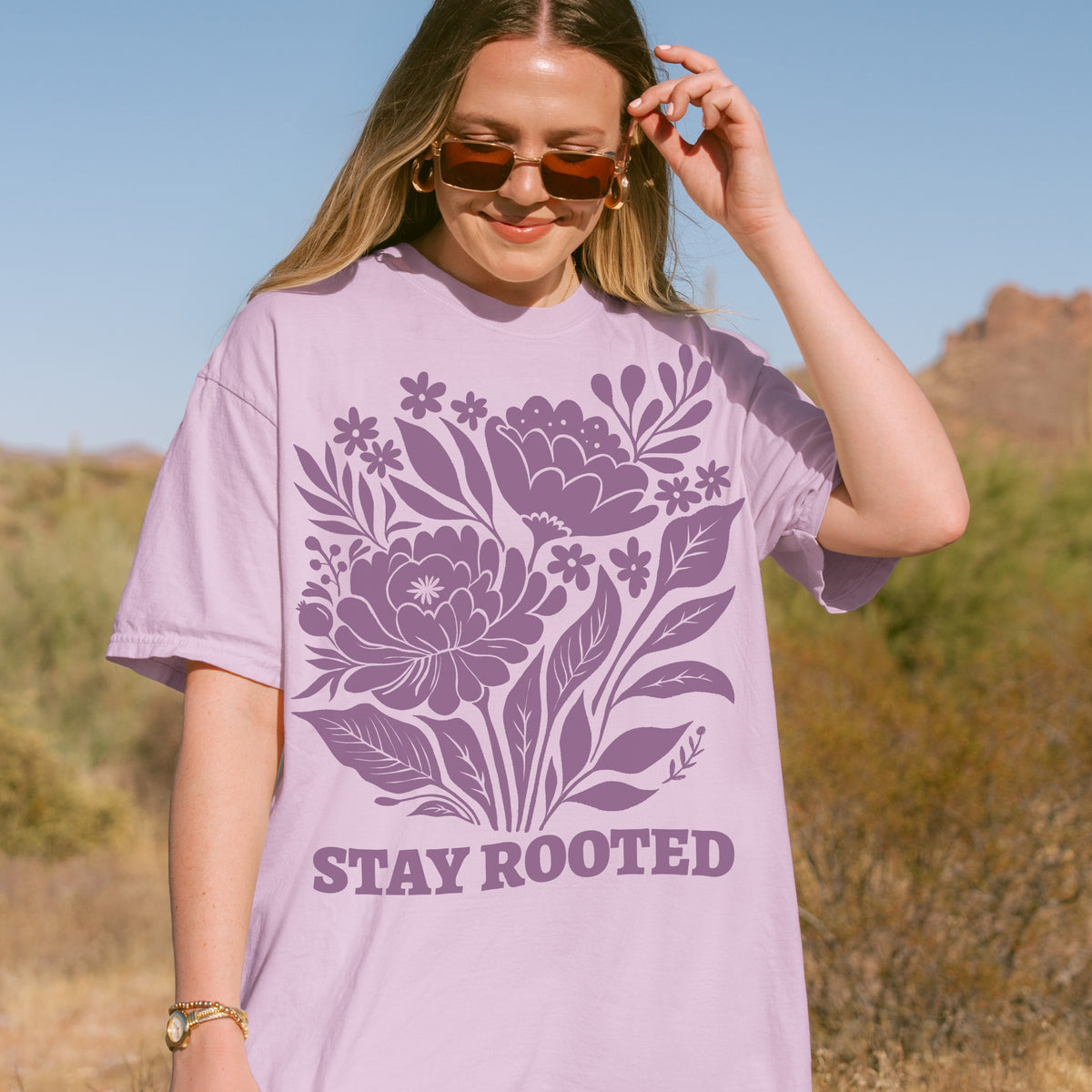 Stay Rooted Linocut Floral Comfort Colors Tee