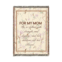 Blanket with floral design and text for mom on a white background